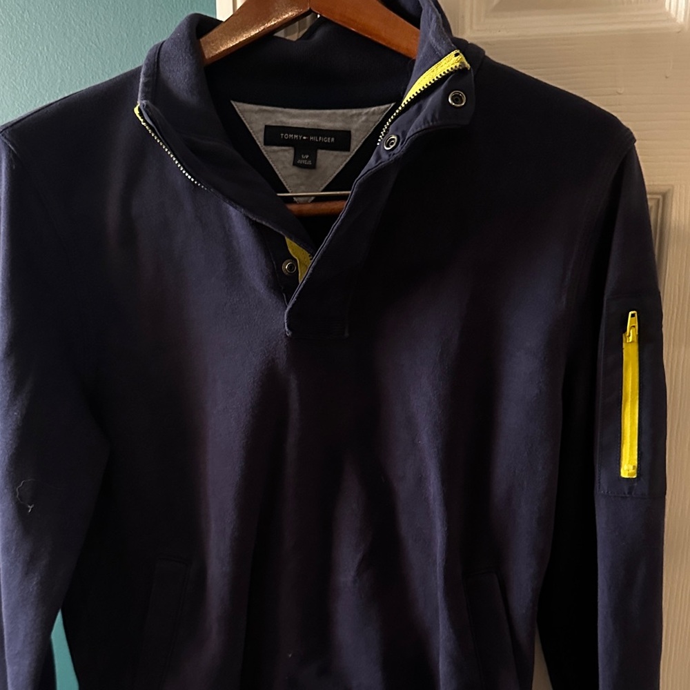 Tommy Hilfiger Dark Blue Pullover with Bright Yellow Zipper